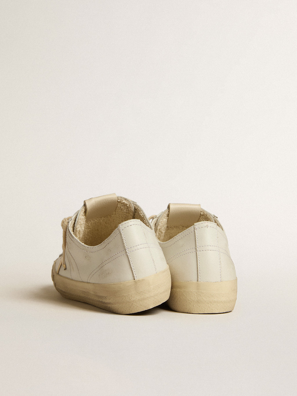 V-Star in white leather with gold metallic leather star| Golden Goose