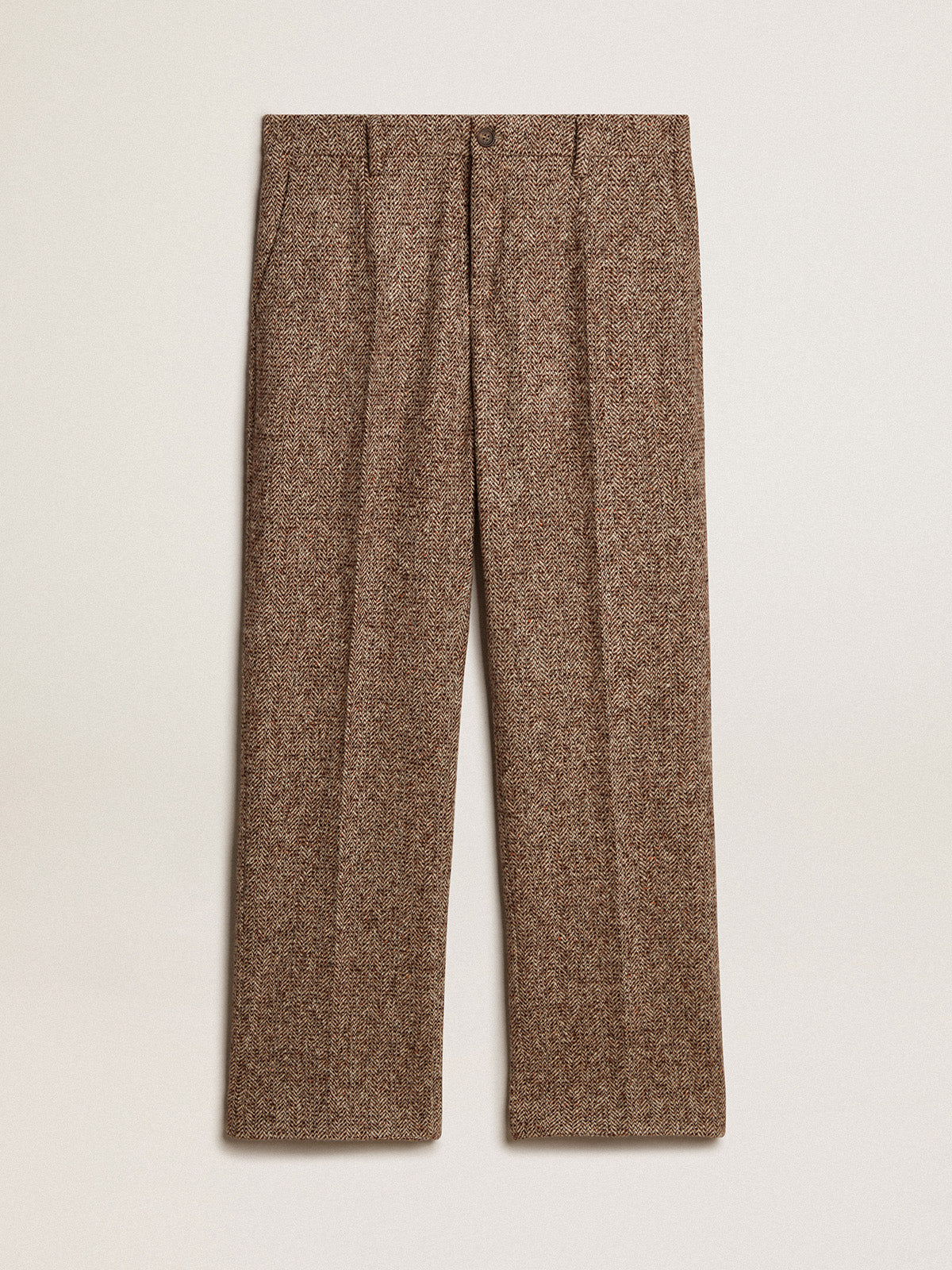 Men's pants in beige and brown wool and silk blend fabric| Golden Goose
