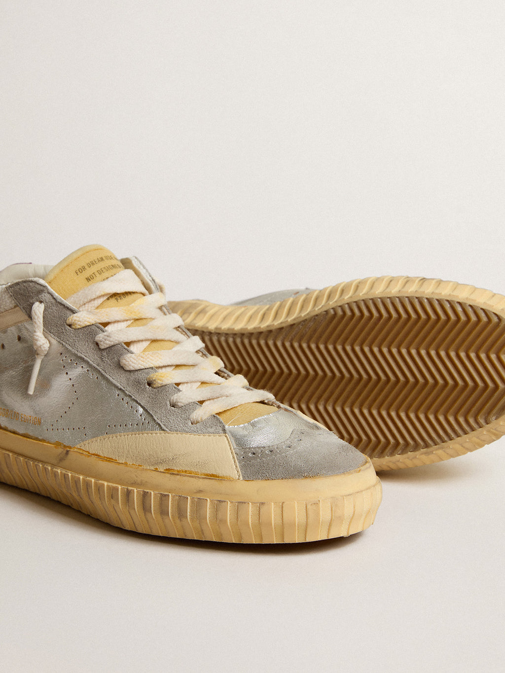 Mid Star LAB in silver metallic leather and mesh with perforated star| Golden Goose