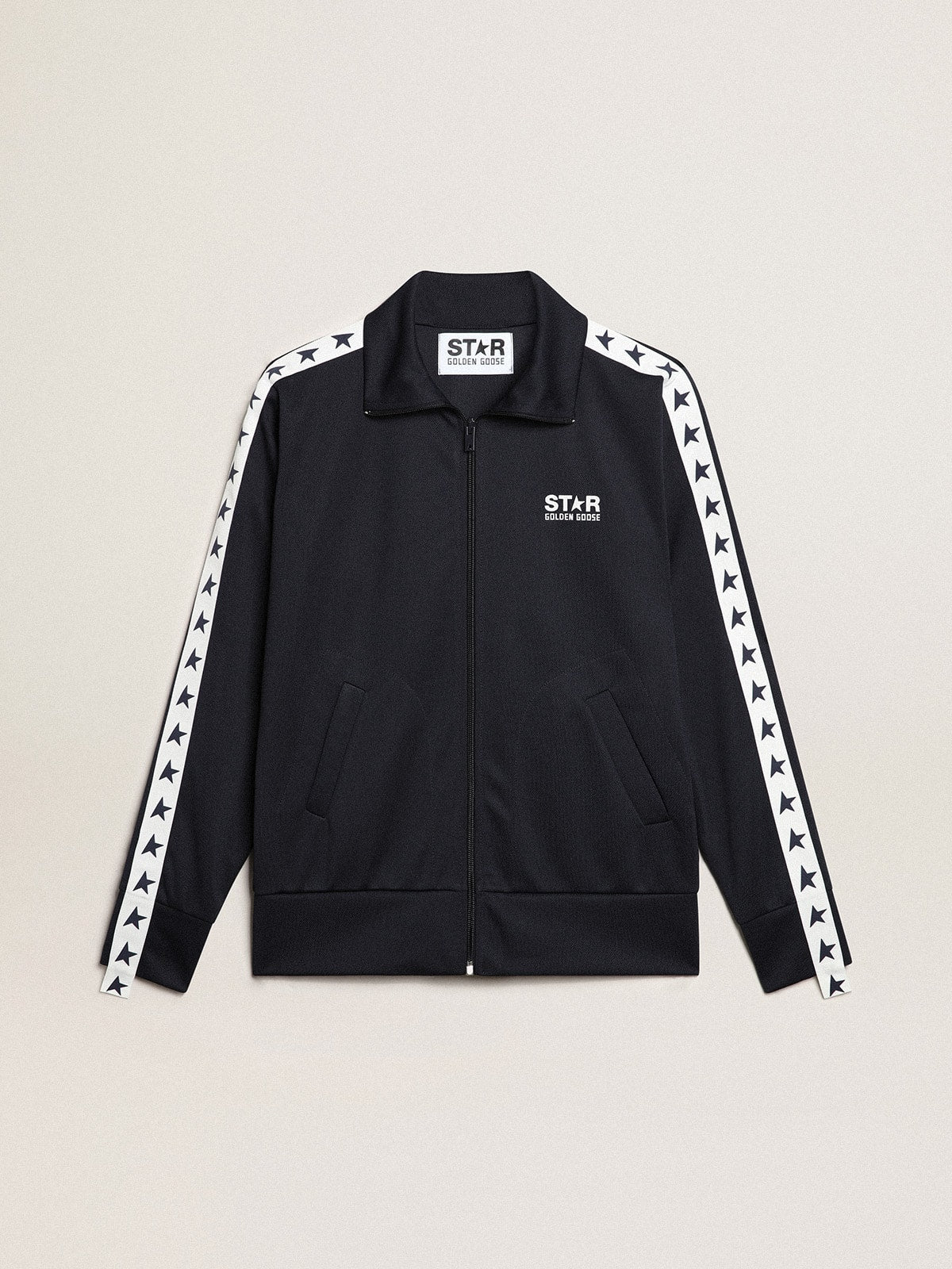 Dark blue sweatshirt with white strip and contrasting blue stars| Golden Goose