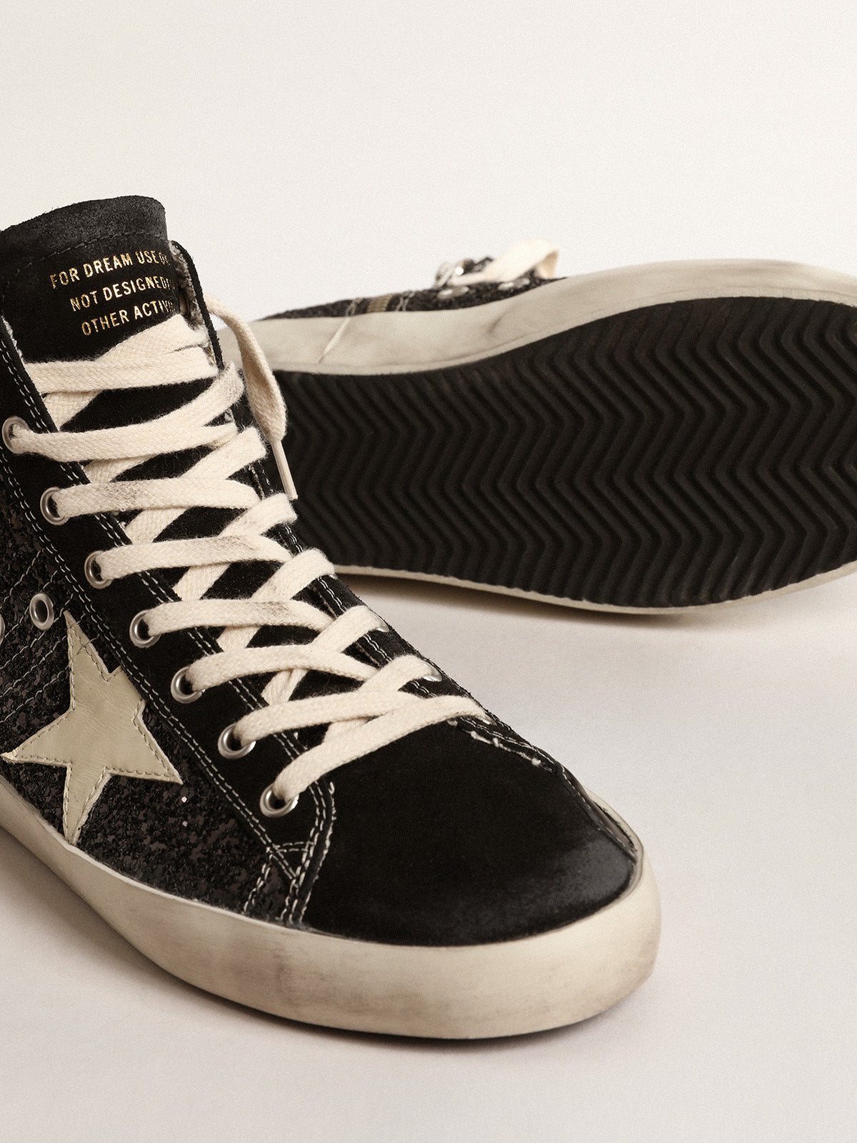 Francy Penstar LTD in glitter with ivory star and black heel tab| Golden Goose
