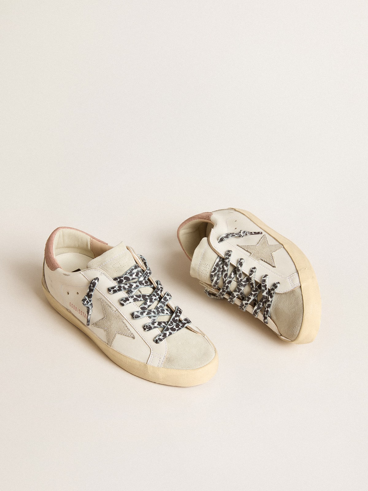 Super-Star with ice-gray star and pink lizard-print heel tab| Golden Goose