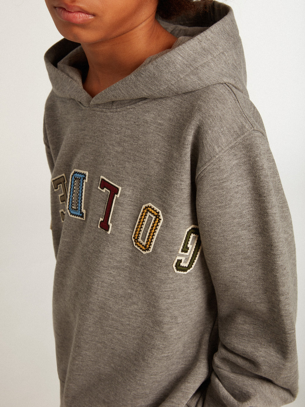 Boys' gray cotton hooded sweatshirt| Golden Goose