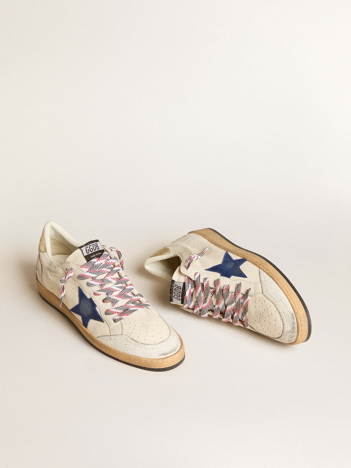 Men's Ball Star in nappa leather with blue suede star and platinum leather heel tab| Golden Goose
