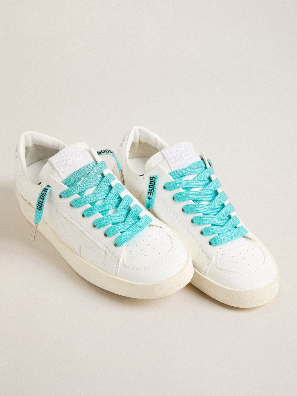 Light blue Lurex laces with contrasting black logo| Golden Goose