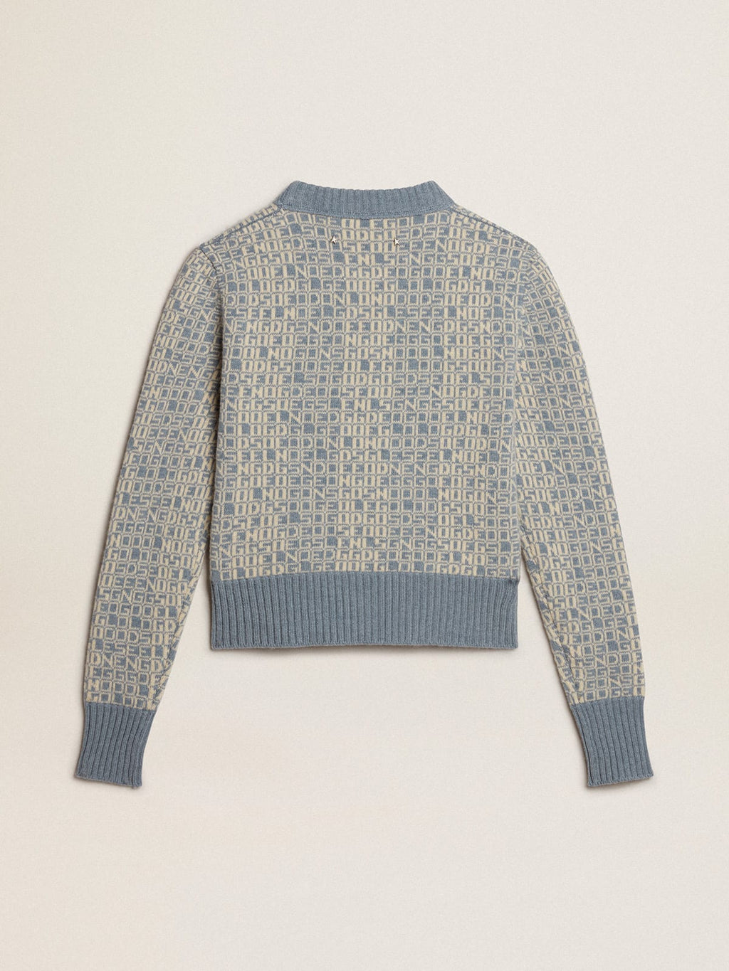Cropped round-neck sweater with light blue jacquard lettering motif| Golden Goose