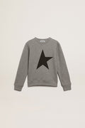 Boys' gray sweatshirt with black maxi star on the front| Golden Goose