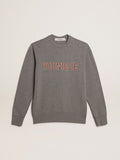 Gray melange cotton sweatshirt with embroidered lettering| Golden Goose
