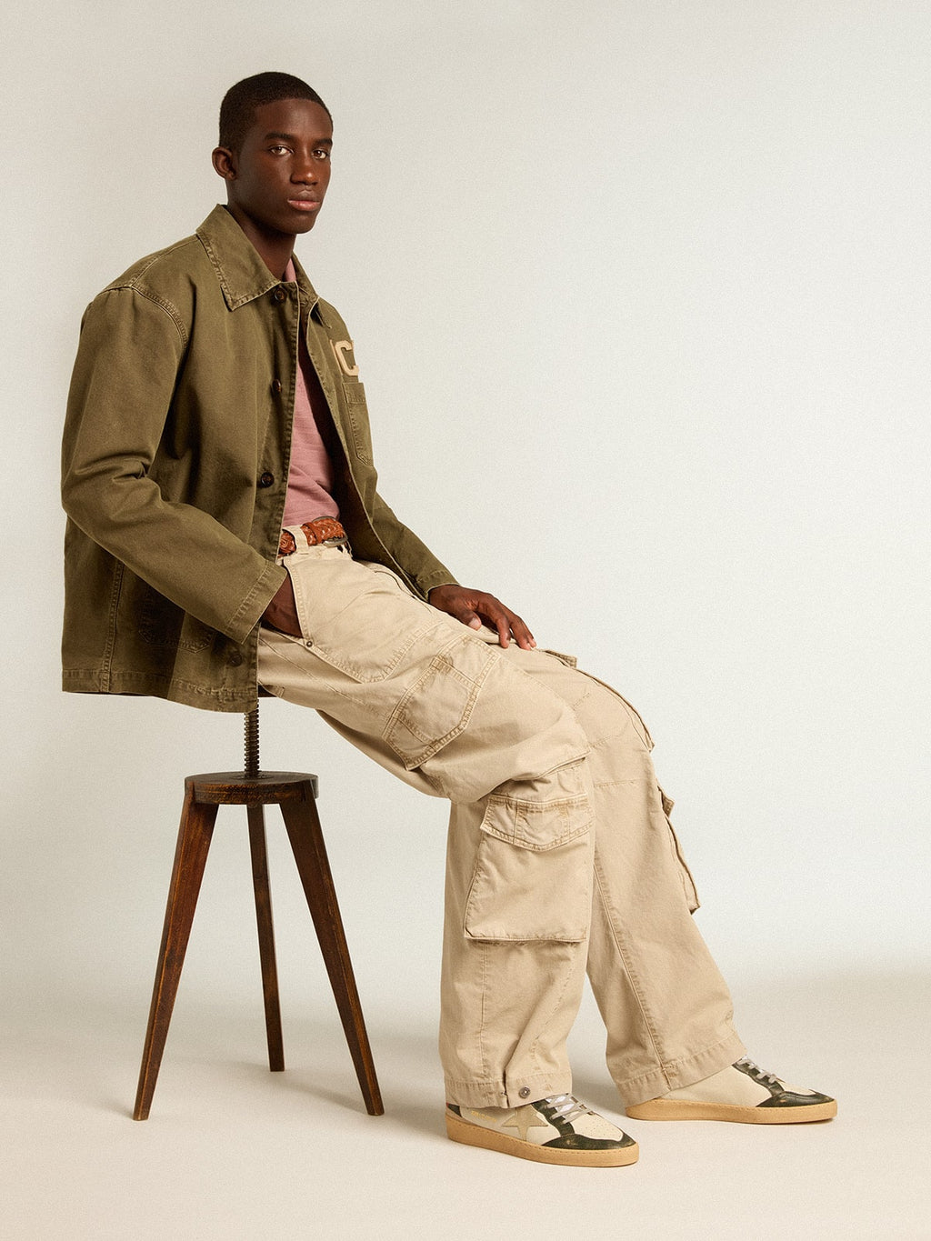 Ball Star LTD with platinum leather star and green leather heel tab| Golden Goose