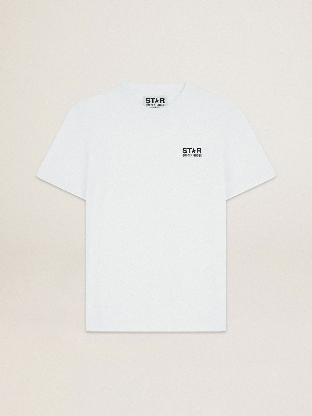 Women's white T-shirt with contrasting black logo and star| Golden Goose