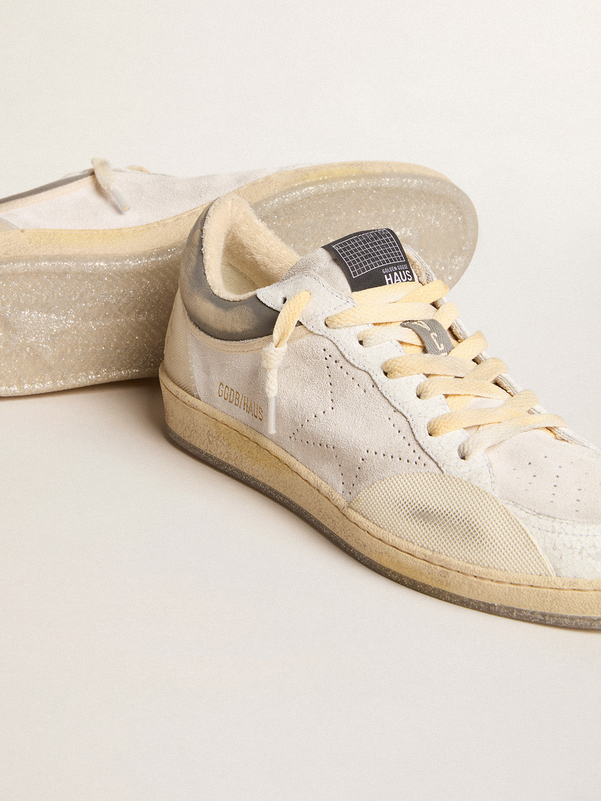 Men's Ball Star Pro in optical white leather with rubber inserts| Golden Goose