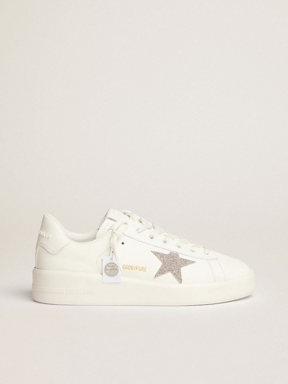 Women's Purestar in white leather with silver crystal star| Golden Goose