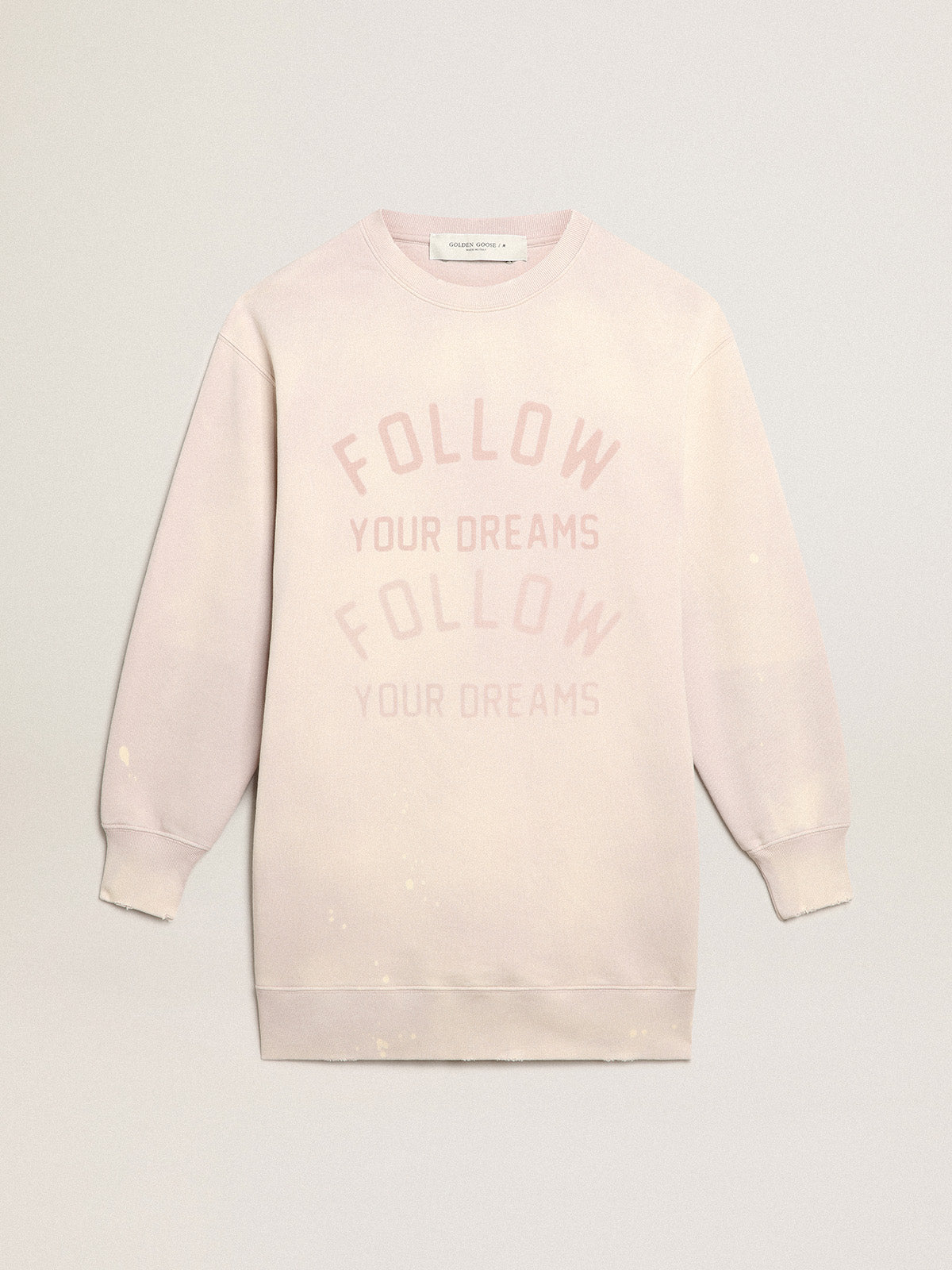 Distressed-finish pale pink sweatshirt dress| Golden Goose