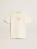 Aged white cotton T-shirt with seasonal logo| Golden Goose