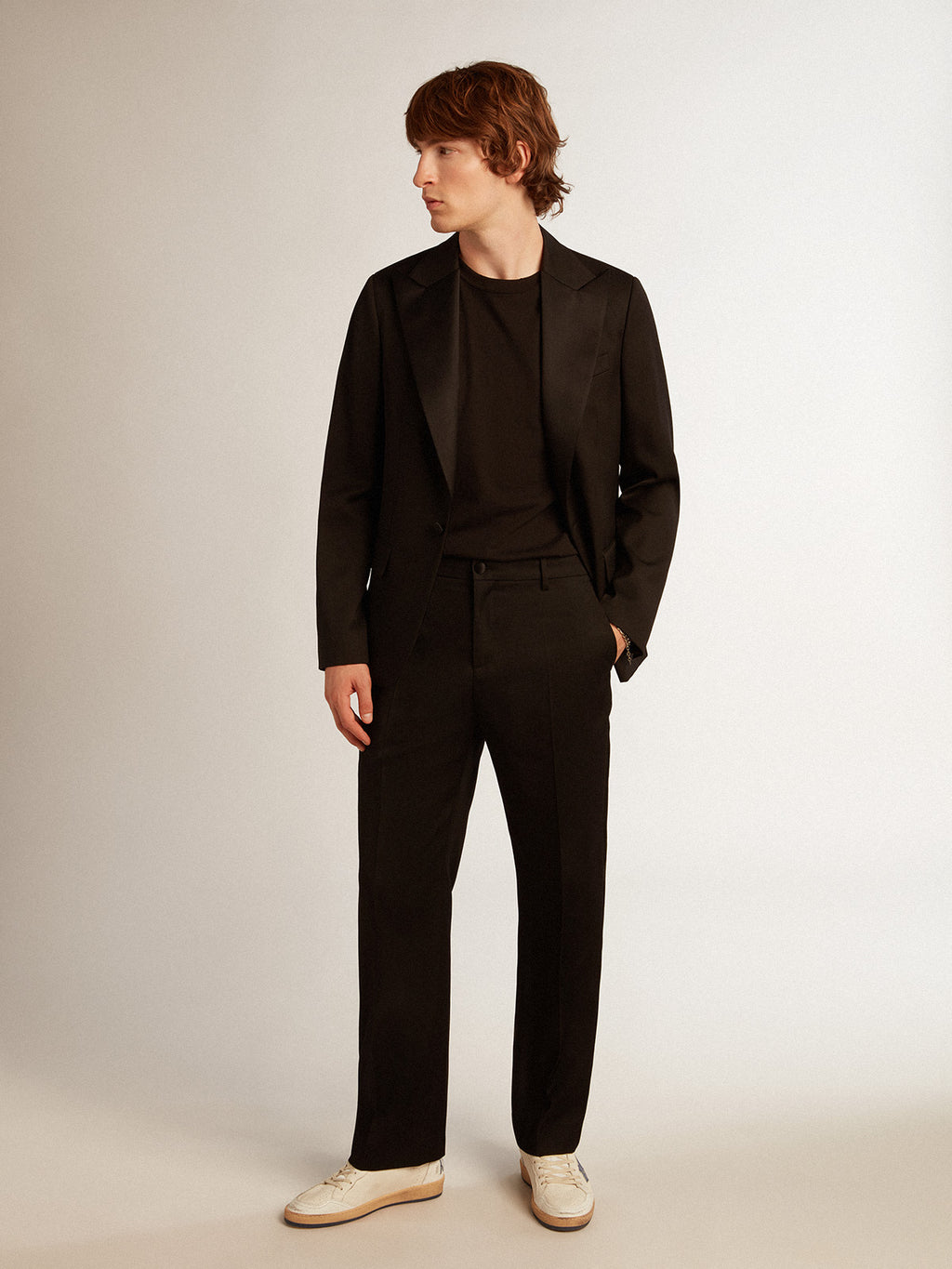 Men's tuxedo pants in black wool gabardine| Golden Goose