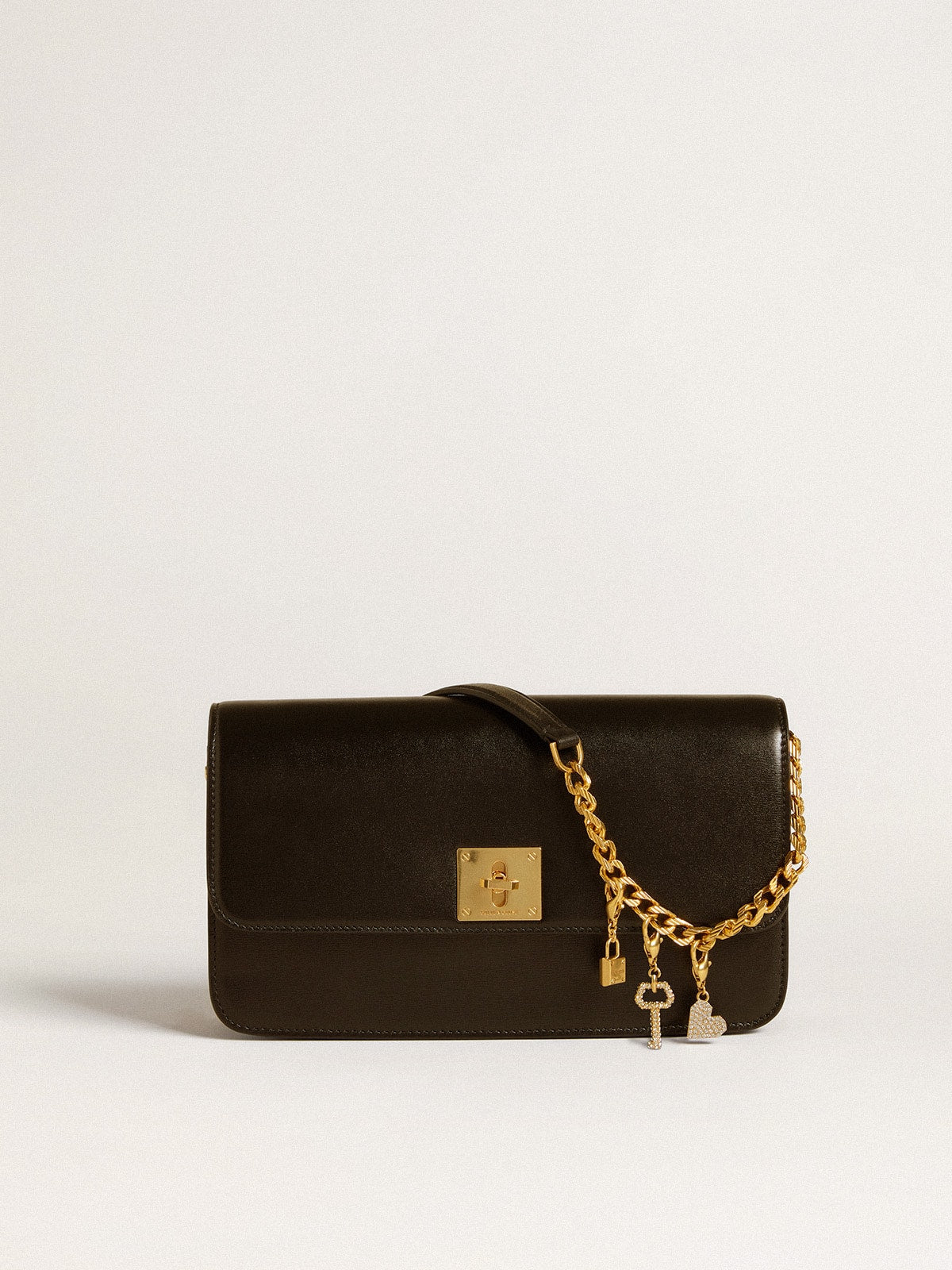 Key-shaped charm in gold-colored brass with crystals| Golden Goose