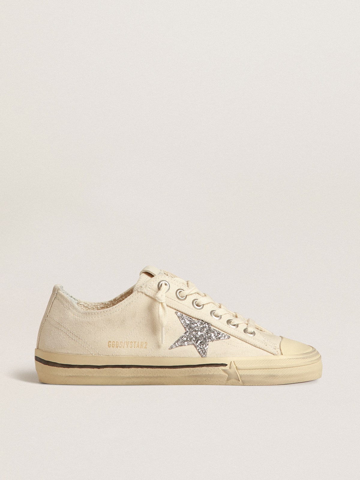 V-Star in beige canvas with a silver glitter star| Golden Goose