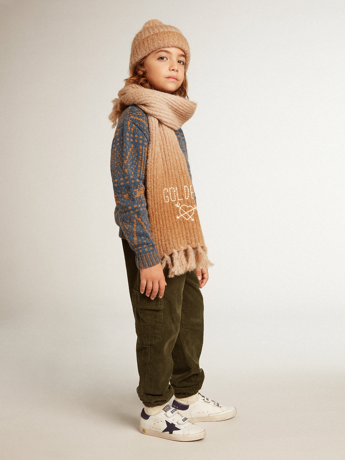 Boys' round-neck sweater with blue Fair Isle motif| Golden Goose