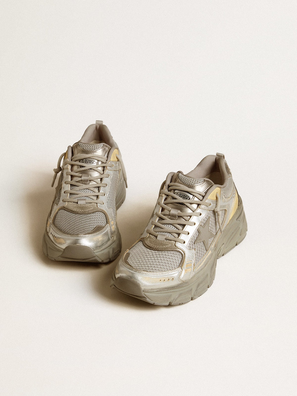 Women's Lightstar in metallic leather and silver mesh with gray star| Golden Goose