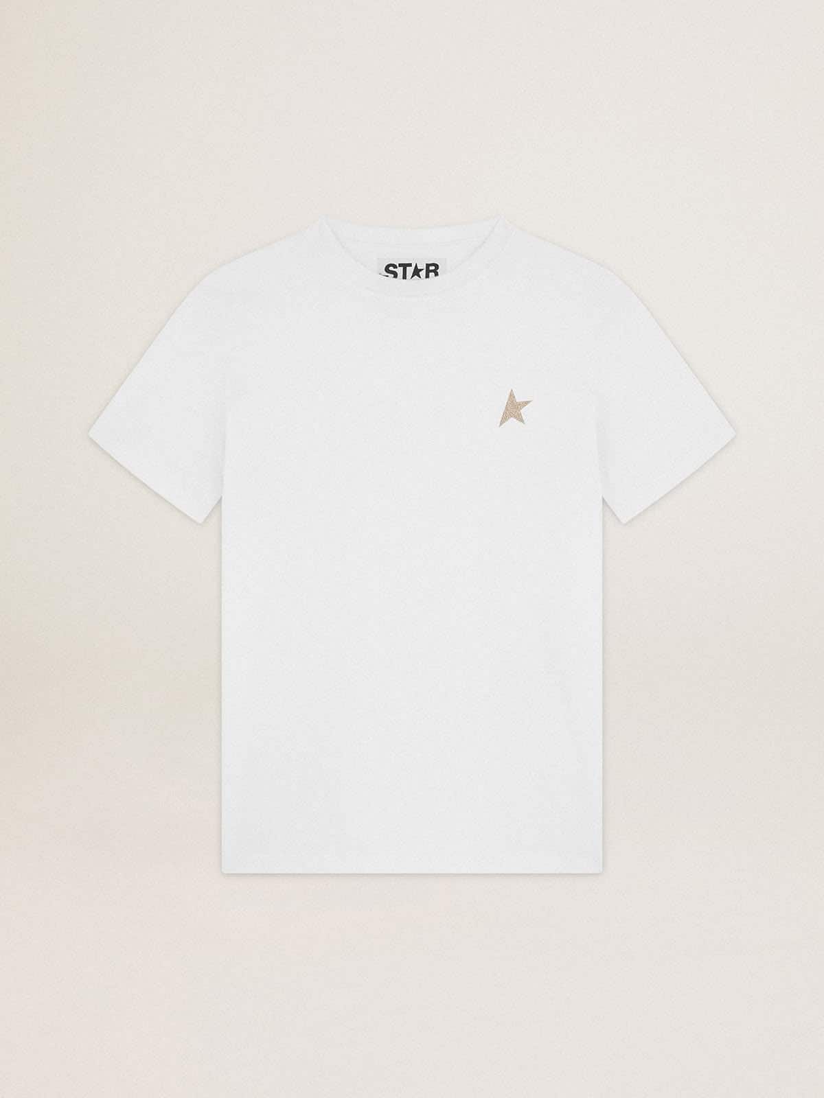 White Star Collection T-shirt with star in gold glitter on the front| Golden Goose
