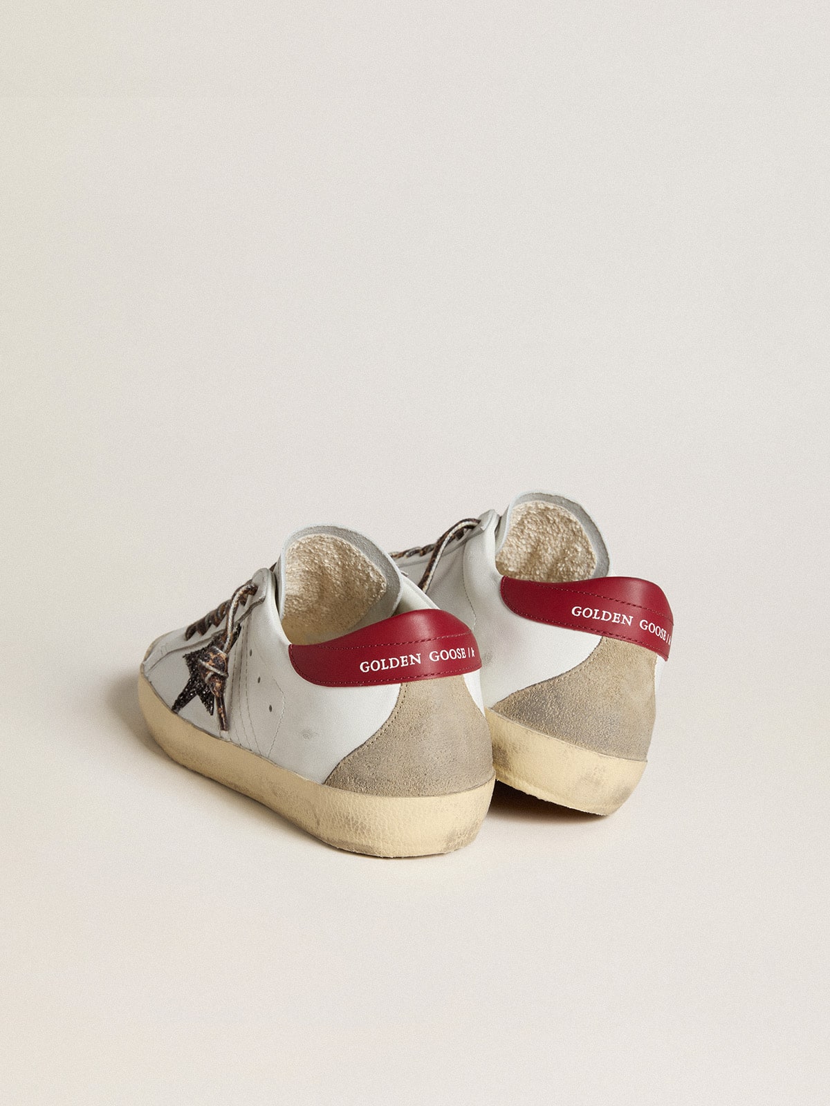 Women's Super-Star in nappa with glitter star and red nappa heel tab| Golden Goose