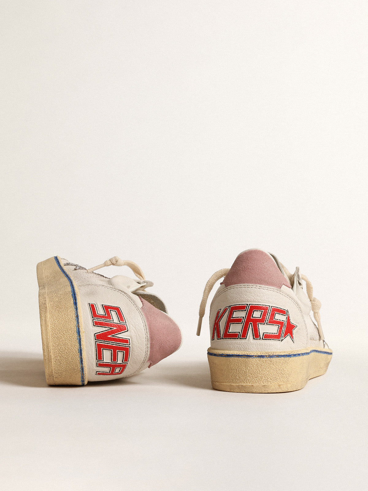 Ball Star LTD with glitter star and pink suede heel tab| Golden Goose