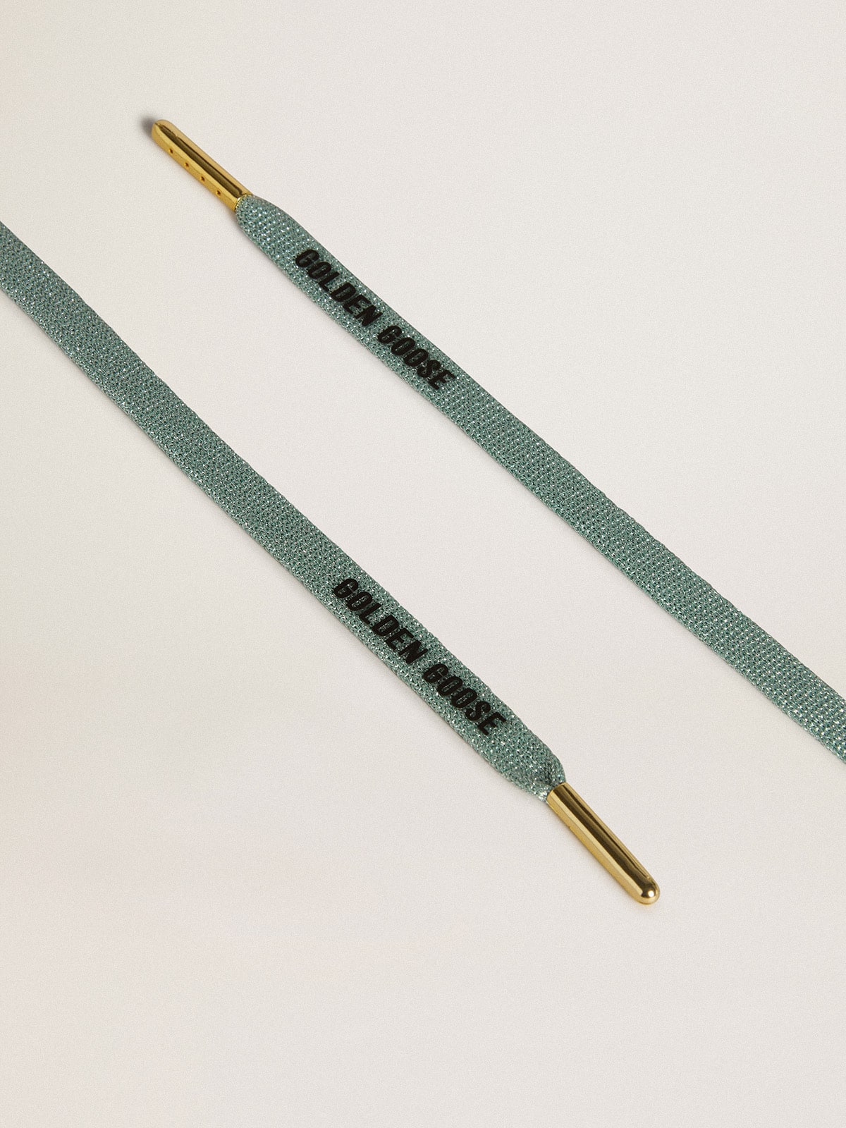 Gray Lurex laces with contrasting black logo| Golden Goose