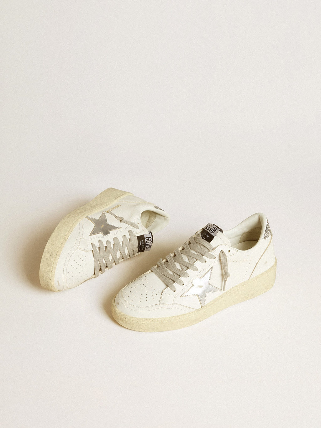 Women's Ball Star 2 with silver leather star and silver glitter heel tab| Golden Goose