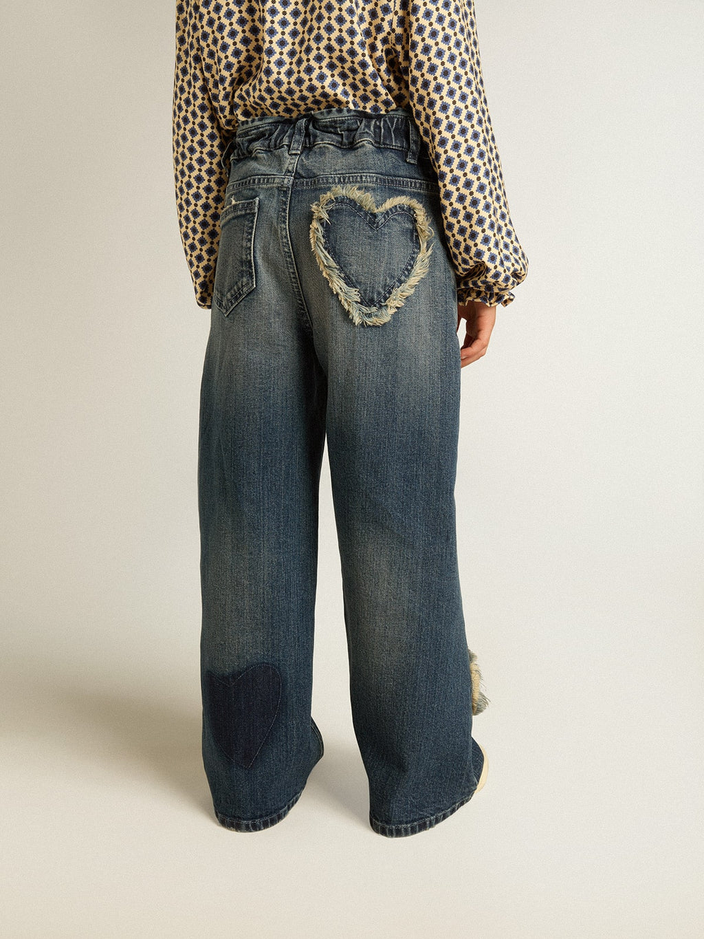 Girls' wide-leg jeans in blue denim| Golden Goose