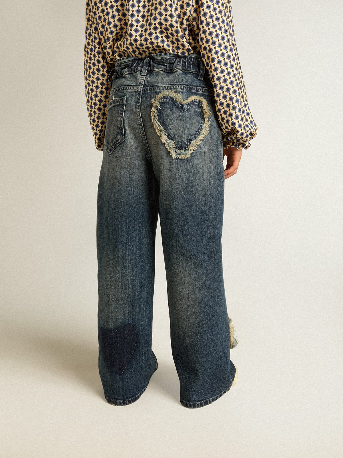 Girls' wide-leg jeans in blue denim| Golden Goose