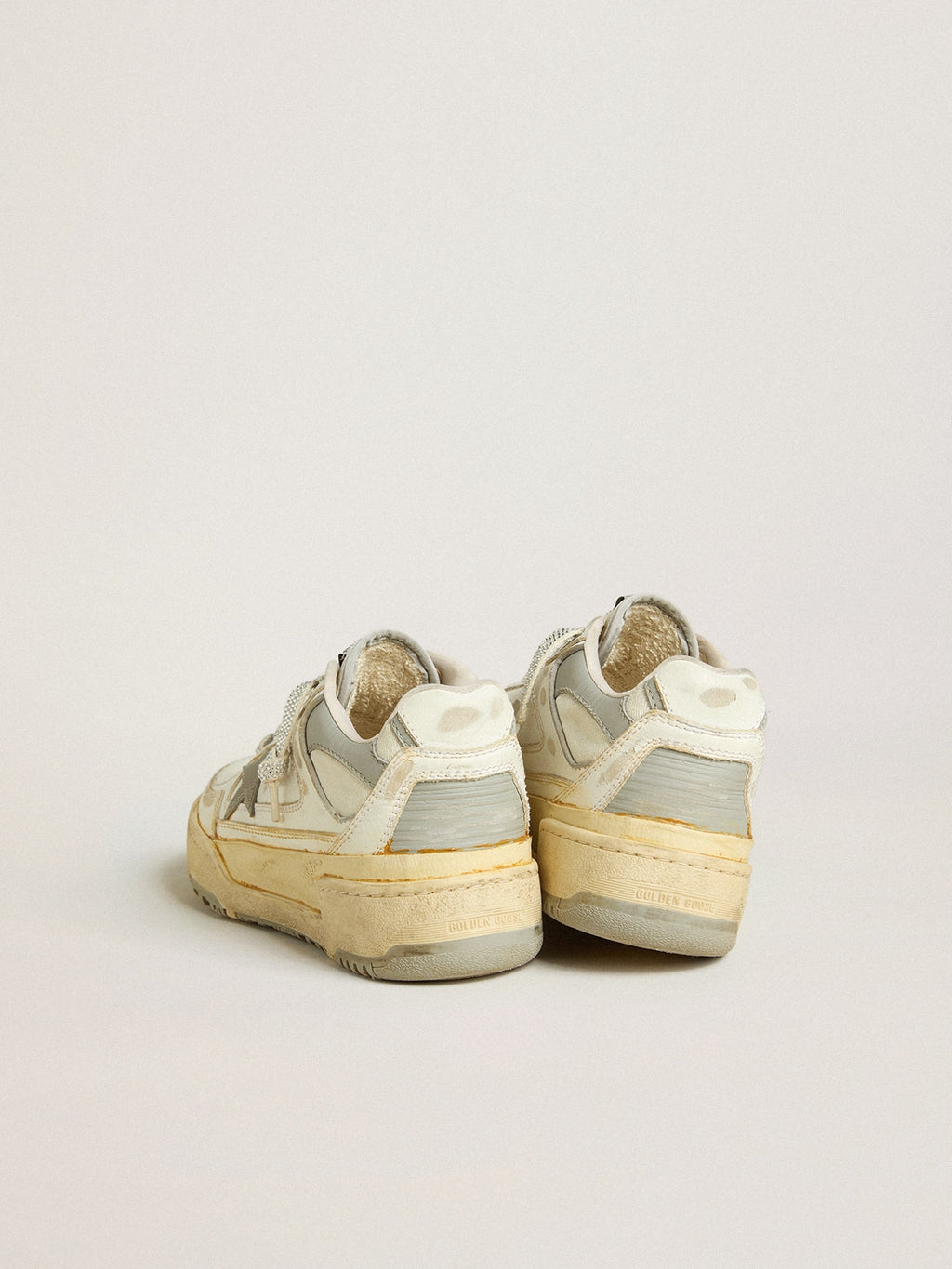 Men's Forty2 in white leather with laces with Swarovski crystals and gray star| Golden Goose