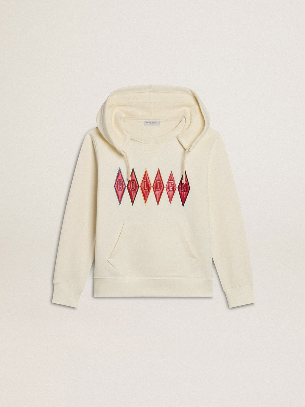 Hooded sweatshirt in worn white with Golden embroidery on the front| Golden Goose