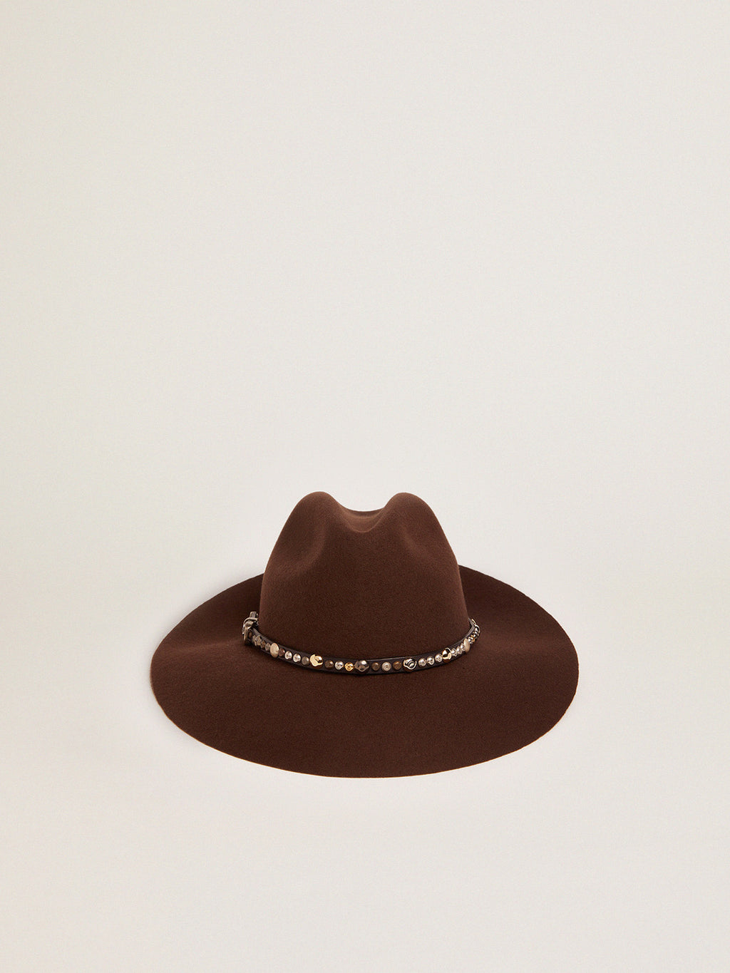 Women's studded brown Fedora hat| Golden Goose