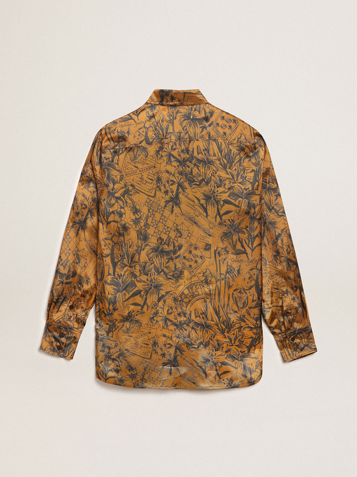 Women's golden brown boyfriend shirt with notebook print| Golden Goose