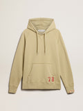 Pale eucalyptus-colored hoodie with front pocket| Golden Goose