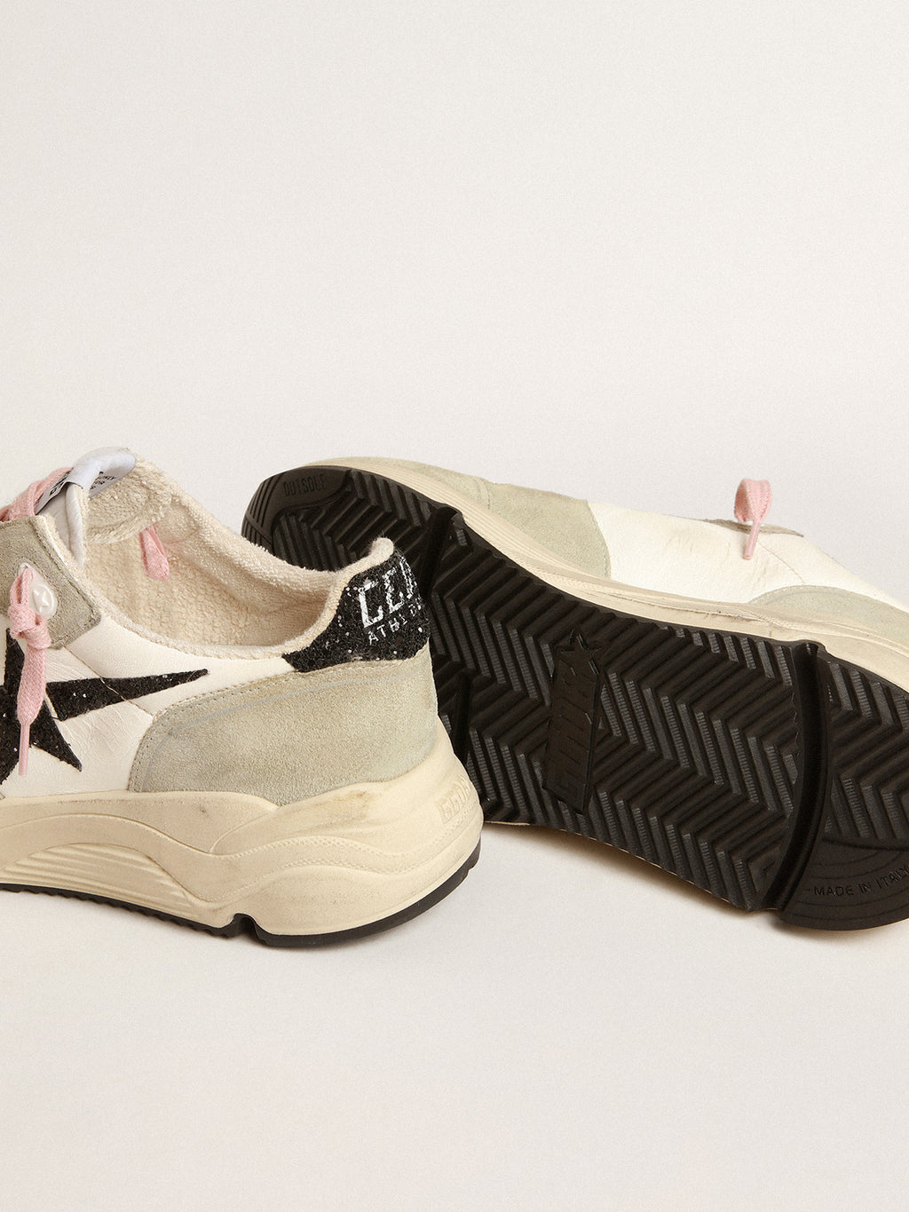 Running Sole with gray suede inserts and black glitter star| Golden Goose