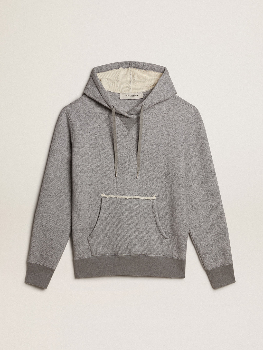 Gray melange cotton sweatshirt with hood| Golden Goose