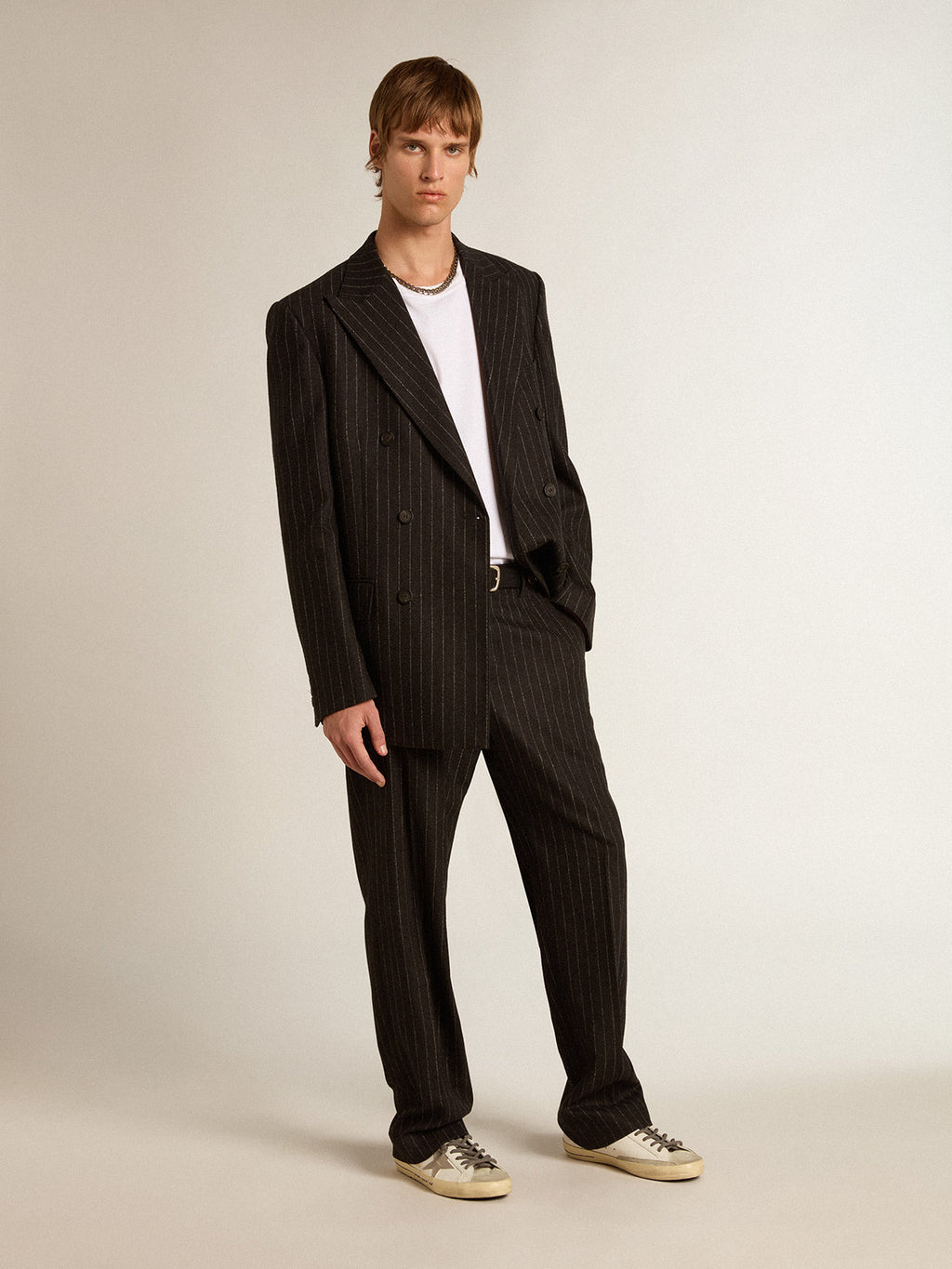 Men's pants in dark gray wool| Golden Goose