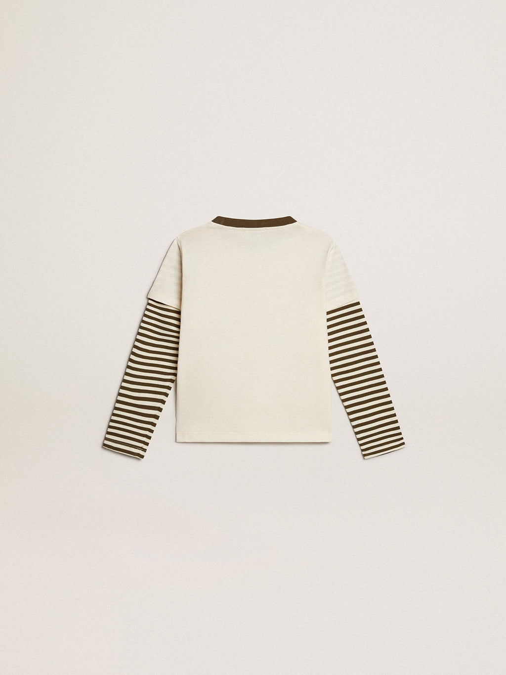 Boys' double-sleeve T-shirt in striped cotton| Golden Goose