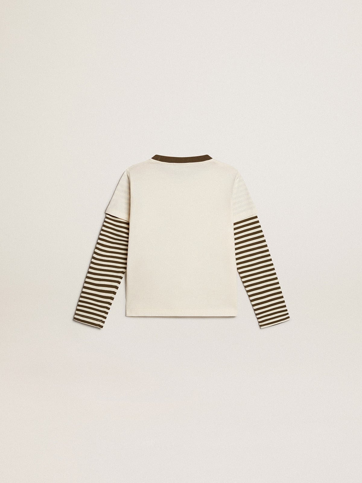 Boys' double-sleeve T-shirt in striped cotton| Golden Goose