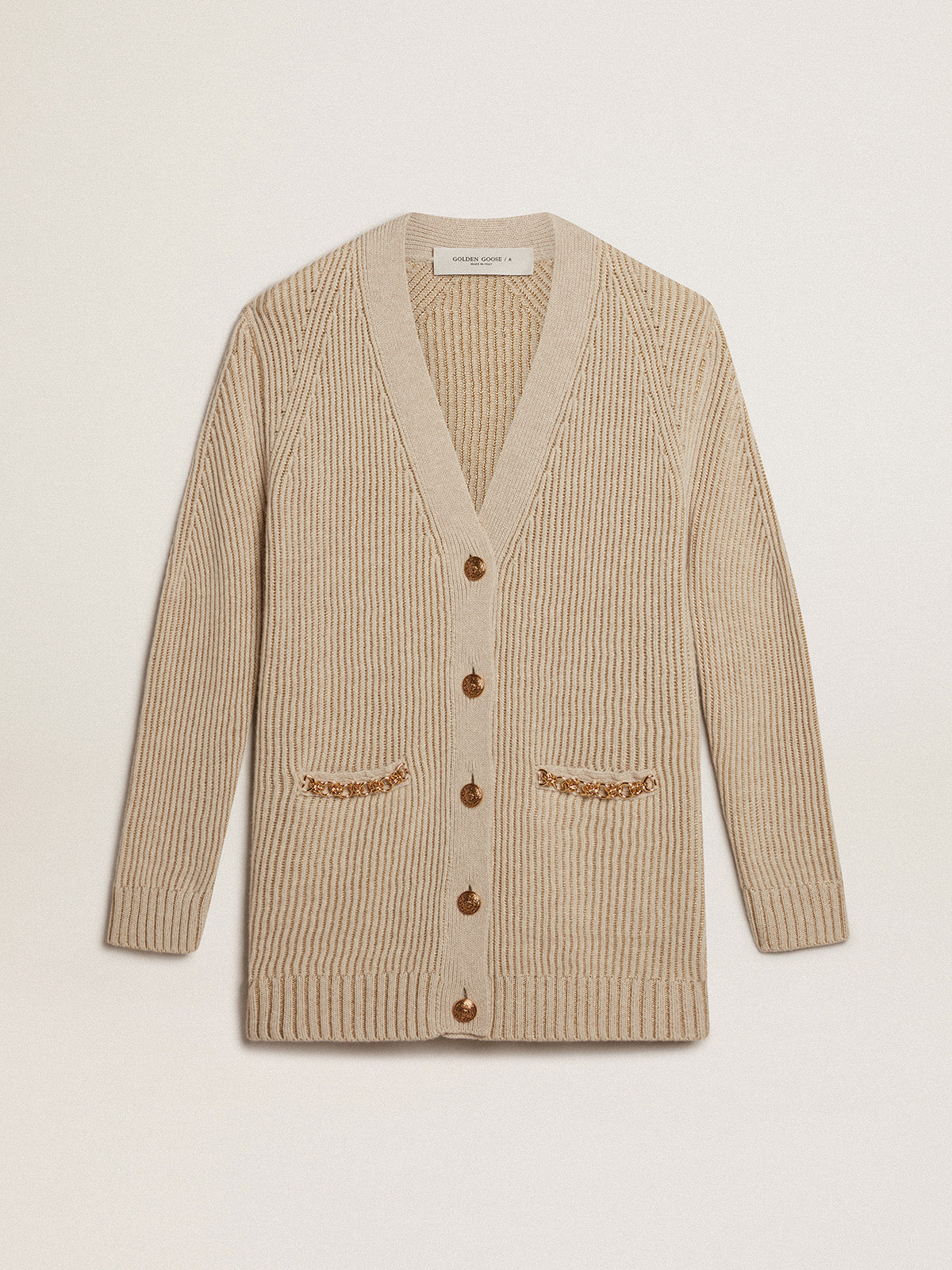 Wool blend cardigan with fisherman's rib knit| Golden Goose
