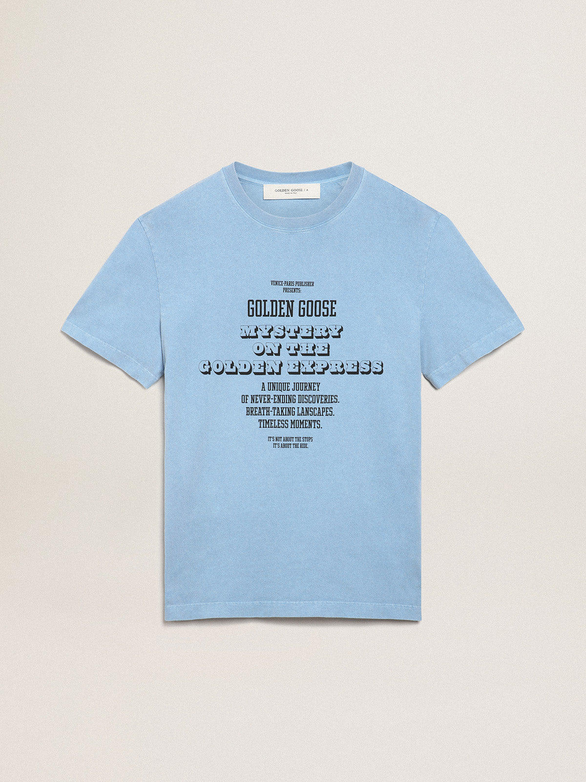 Women's harbor blue T-shirt with print on the front| Golden Goose