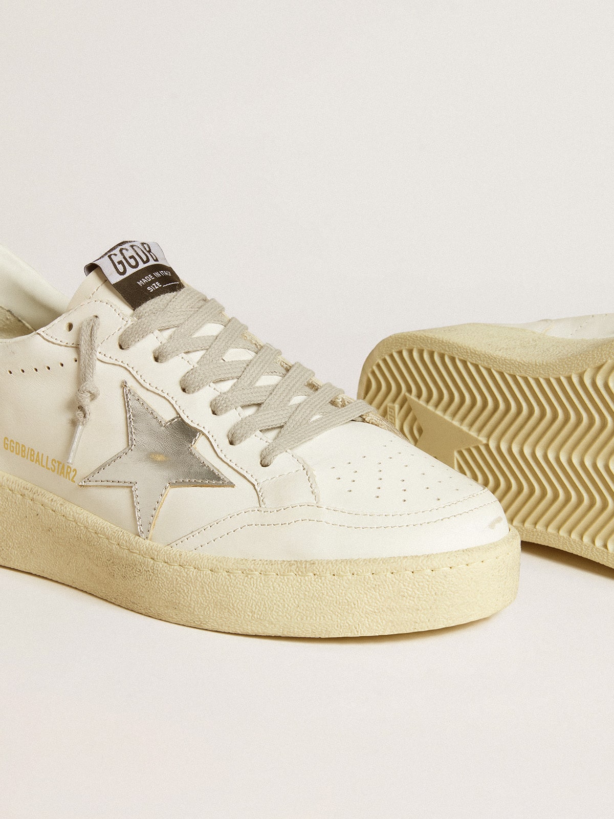 Women's Ball Star 2 with silver leather star and silver glitter heel tab| Golden Goose