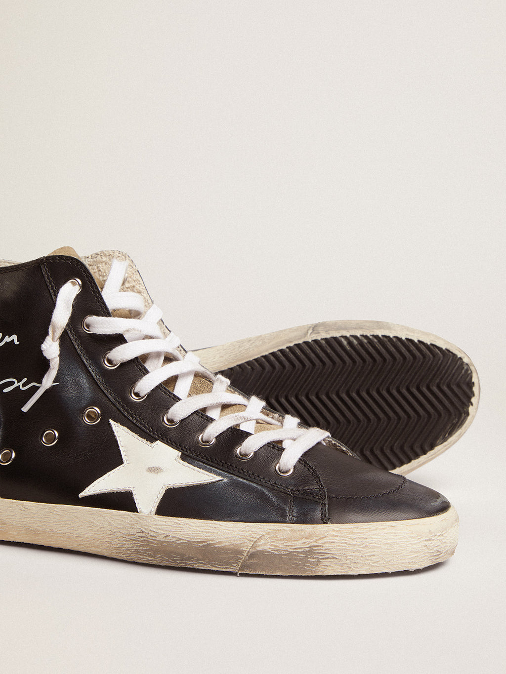 Women's Francy with black leather upper and white star| Golden Goose