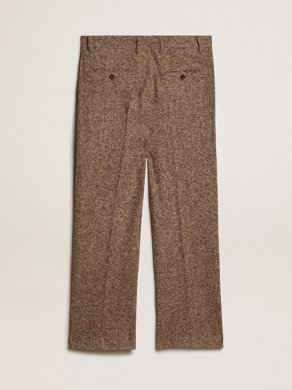 Men's pants in beige and brown wool and silk blend fabric| Golden Goose