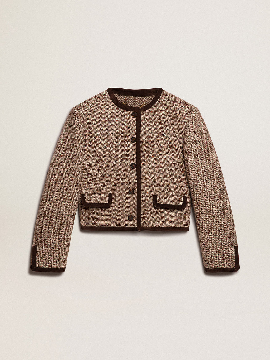 Brown cropped jacket with button fastening| Golden Goose
