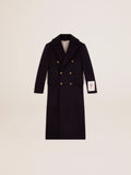 Men's double-breasted coat in blue wool with gold buttons| Golden Goose
