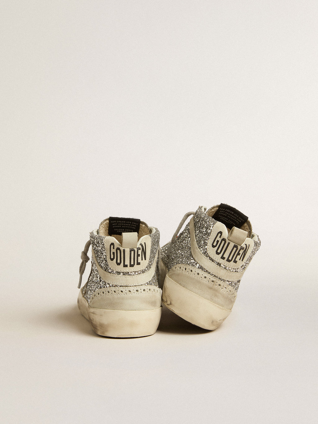 Mid Star in silver glitter with ice-gray suede star and flash| Golden Goose
