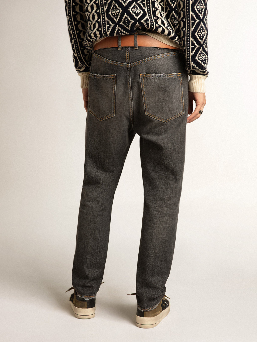 Black mid-wash slim-fit jeans| Golden Goose