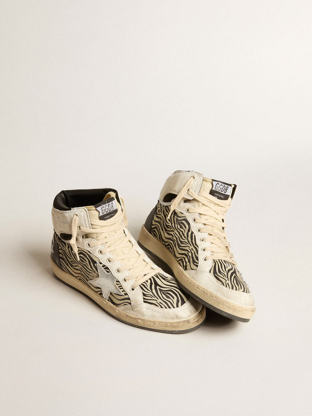 Men's Sky-Star LAB in zebra nappa with textured silver leather star| Golden Goose